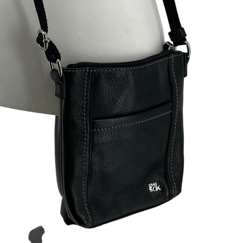 The Sak Crossbody Bag Purse Womens Small Black Leather Contrast Stitch Travel
